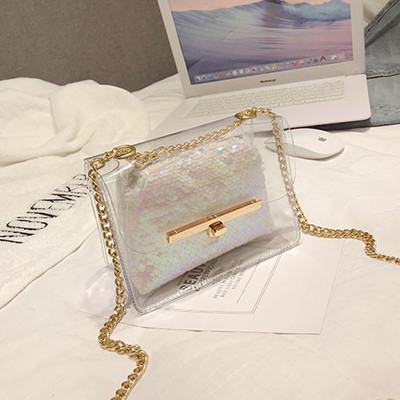 Discuție modernă pentru femei în mai multe culori, cu acoperire transparentă și lanț metalic