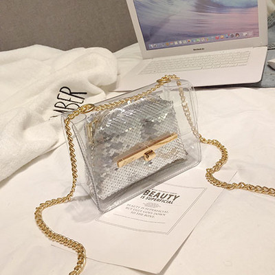 Discuție modernă pentru femei în mai multe culori, cu acoperire transparentă și lanț metalic