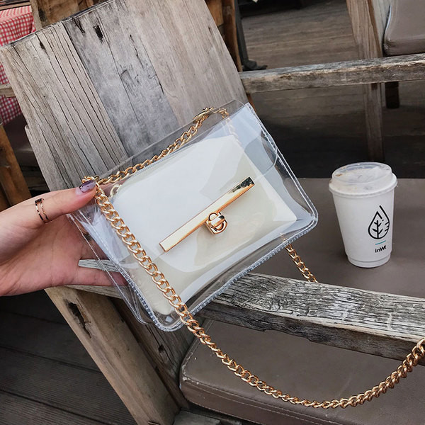 Discuție modernă pentru femei în mai multe culori, cu acoperire transparentă și lanț metalic