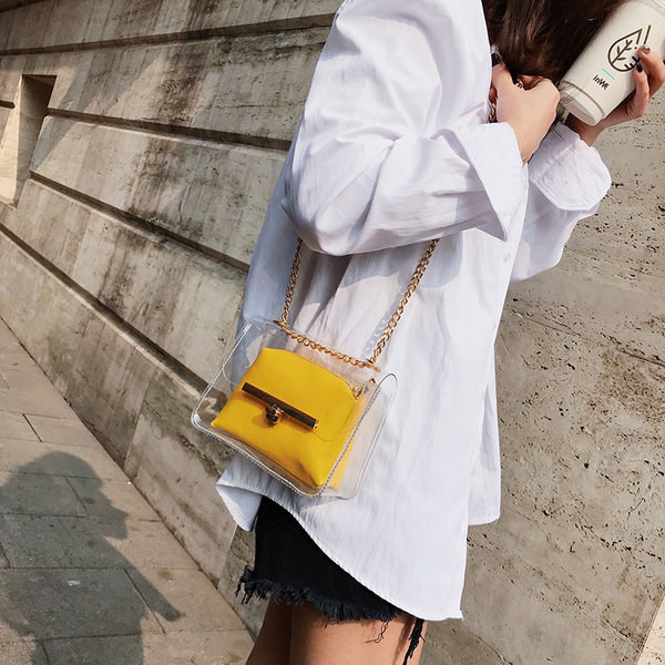 Discuție modernă pentru femei în mai multe culori, cu acoperire transparentă și lanț metalic