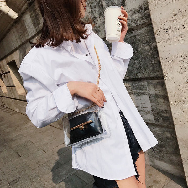 Discuție modernă pentru femei în mai multe culori, cu acoperire transparentă și lanț metalic