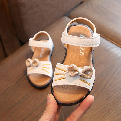 Модерни детски сандали за момичета с панделка и лепенка