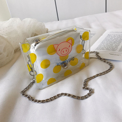 Modern női táska átlátszó huzattal és hosszú fém kabáttal, három színben