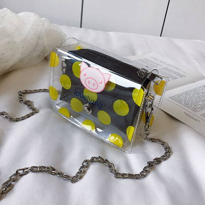 Modern női táska átlátszó huzattal és hosszú fém kabáttal, három színben