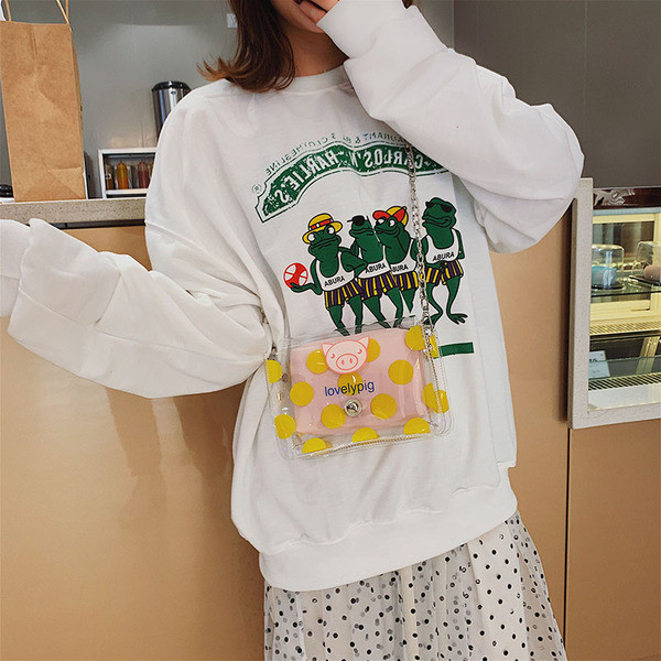 Modern női táska átlátszó huzattal és hosszú fém kabáttal, három színben