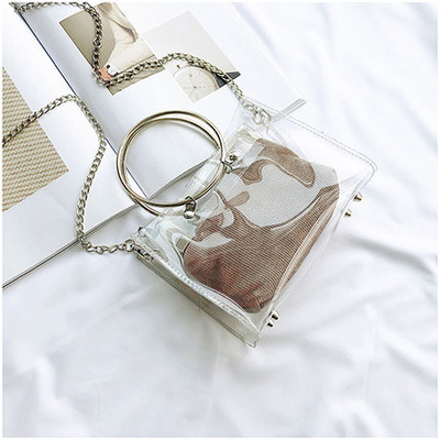 Μοντέρνα γυναικεία τσάντα με διαφανές κάλυμμα και μικρή και μεγάλη μεταλλική λαβή