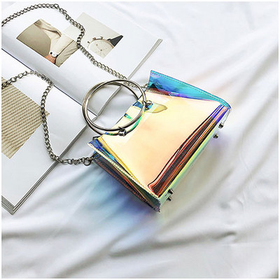 Μοντέρνα γυναικεία τσάντα με διαφανές κάλυμμα και μικρή και μεγάλη μεταλλική λαβή