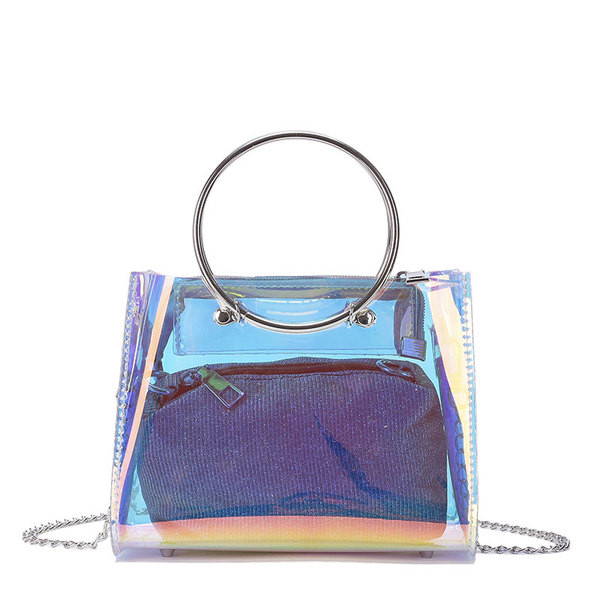 Μοντέρνα γυναικεία τσάντα  με διαφανές κάλυμμα και μικρή και μεγάλη μεταλλική λαβή