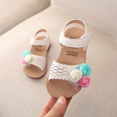 Стилни детски сандали за момичета в три цвята с 3D елемент от еко кожа