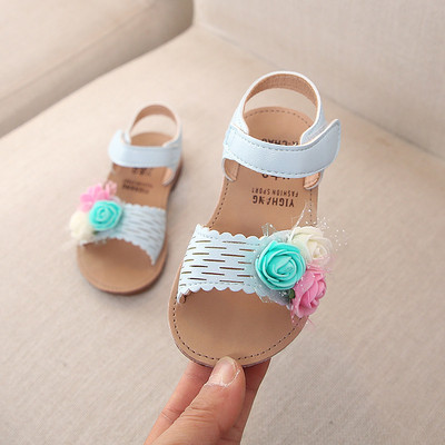 Sandale pentru copii elegante pentru fete in trei culori cu un element 3D din piele ecologica