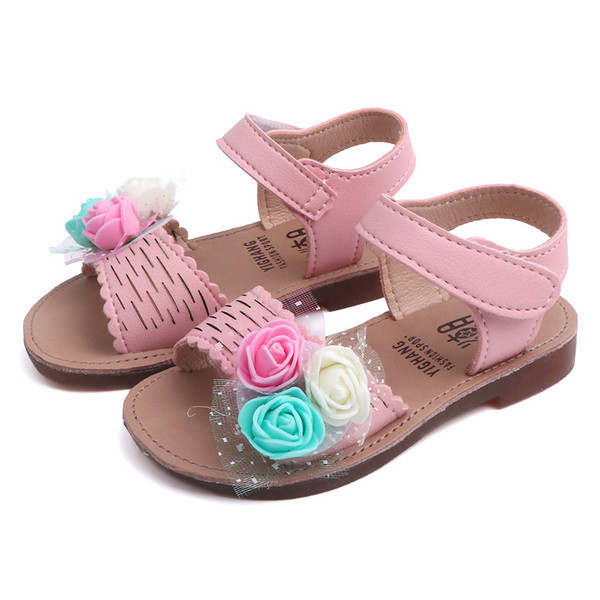 Sandale pentru copii elegante pentru fete in trei culori cu un element 3D din piele ecologica