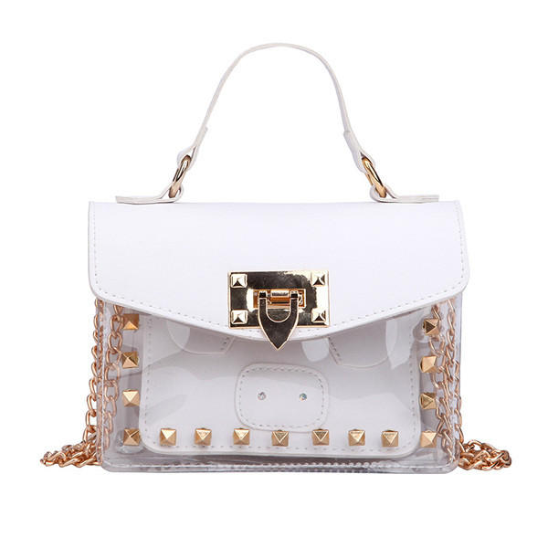 Modern női kétrészes táska átlátszó előlappal és hosszú fémlánccal