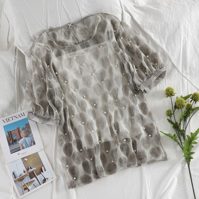 Stílusos női blúz rövid ujjal és gyöngyökkel több színben