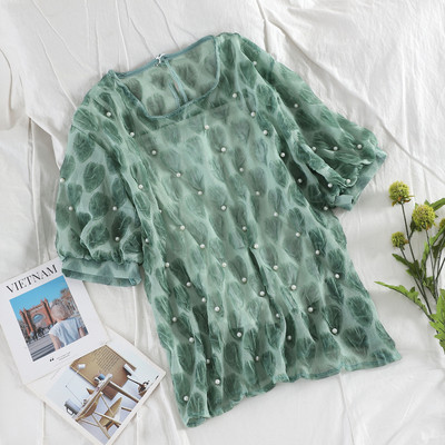 Stílusos női blúz rövid ujjal és gyöngyökkel több színben