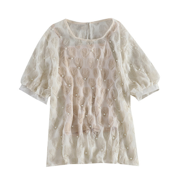 Stílusos női blúz rövid ujjal és gyöngyökkel több színben