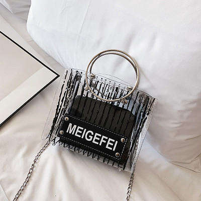 Modern női táska átlátszó huzattal és három színben, rövid és hosszú fém fogantyúval