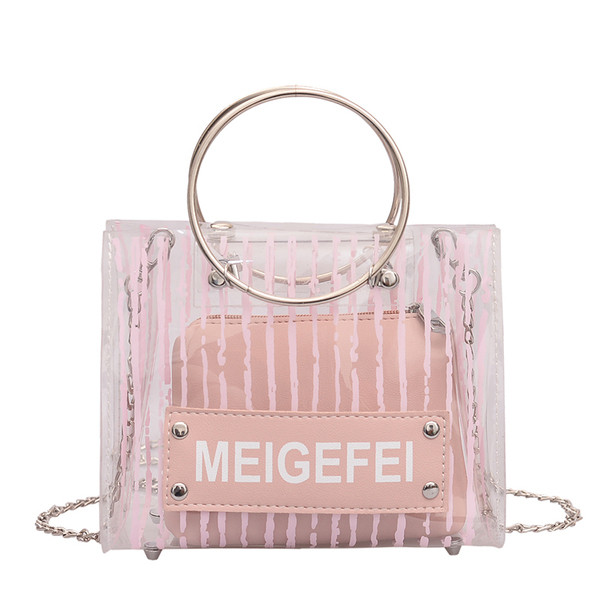 Modern női táska átlátszó huzattal és három színben, rövid és hosszú fém fogantyúval