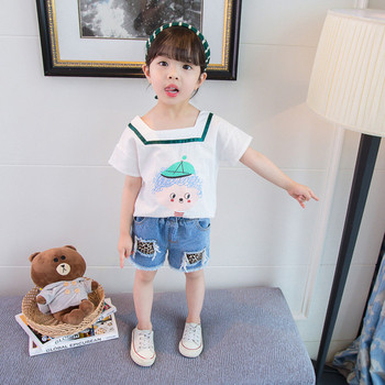 Детска тениска в бял цвят с апликация-за момичета 