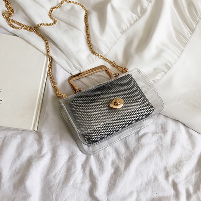 Μοντέρνα γυναικεία τσάντα με διαφανές κάλυμμα σε τέσσερα χρώματα με μεταλλική στερέωση