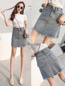 Modern női farmerszoknya, magas derékkal