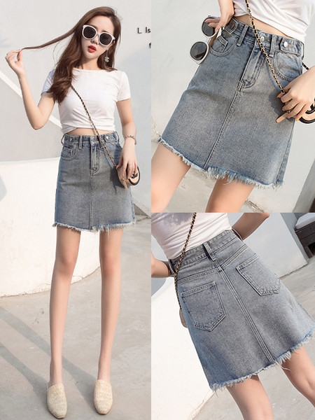 Modern női farmerszoknya, magas derékkal