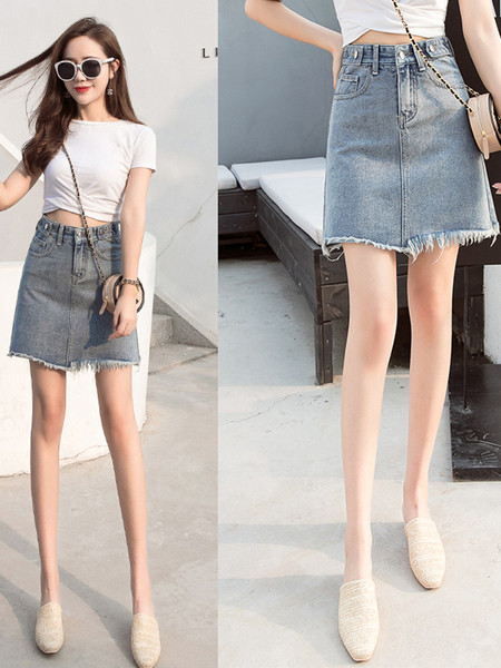 Modern női farmerszoknya, magas derékkal