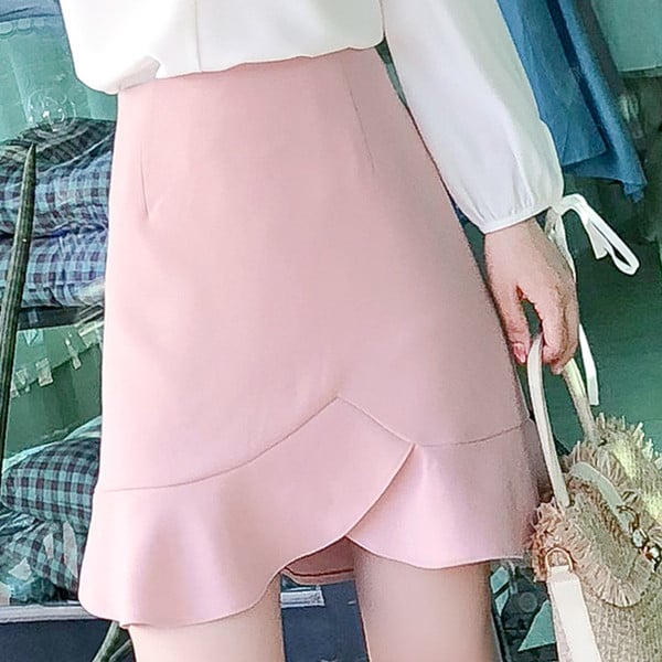 Stílusos női szoknya magas derékkal, rózsaszínben