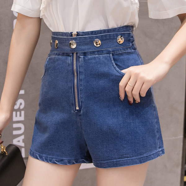 Pantaloni scurți moderni din denim cu fermoar în negru și albastru