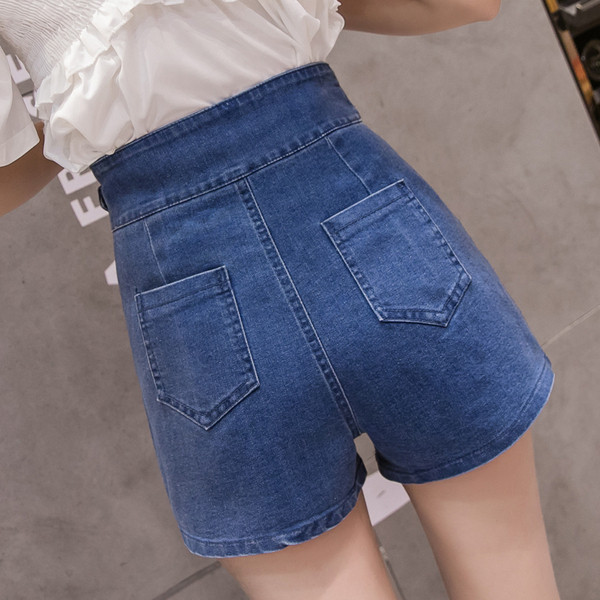 Pantaloni scurți moderni din denim cu fermoar în negru și albastru