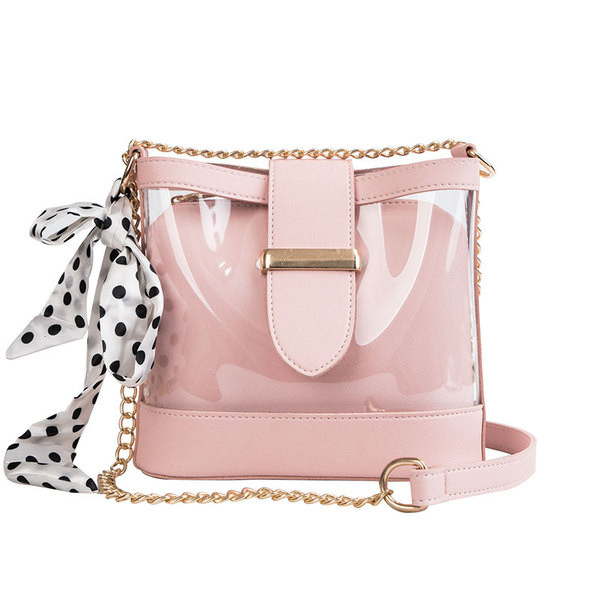 Stílusos női táska négy színben átlátszó huzattal és hosszú fémlánccal