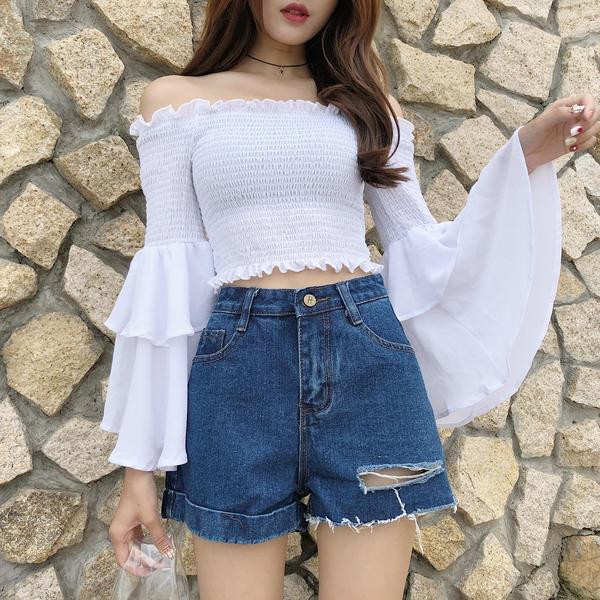 Lezser női rövidnadrág széles modell magas derékkal