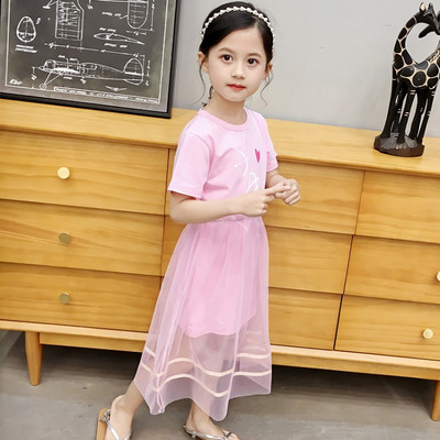 Παιδικό φόρεμασε μπλε και ροζ χρώμα με κοντά μανίκια