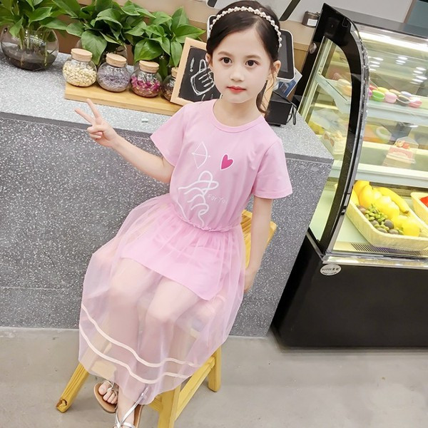 Παιδικό φόρεμασε μπλε και ροζ χρώμα με κοντά μανίκια