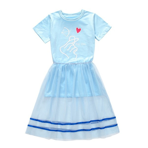 Παιδικό φόρεμασε μπλε και ροζ χρώμα με κοντά μανίκια