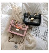 Modern női átlátszó táska három színben, hosszú fémlánccal