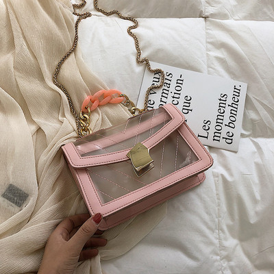 Modern női átlátszó táska három színben, hosszú fémlánccal