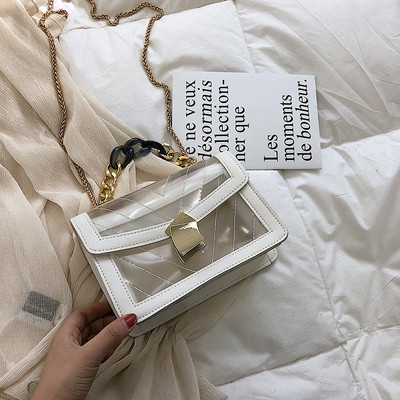 Modern női átlátszó táska három színben, hosszú fémlánccal