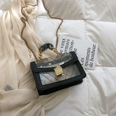 Modern női átlátszó táska három színben, hosszú fémlánccal