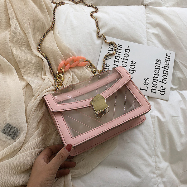 Modern női átlátszó táska három színben, hosszú fémlánccal