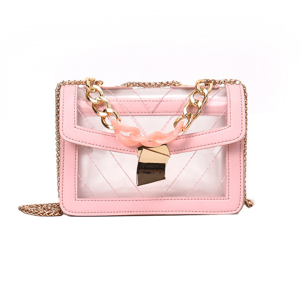 Modern női átlátszó táska három színben, hosszú fémlánccal