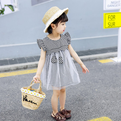 Fekete és rózsaszín gyerekruha O-nyakkal