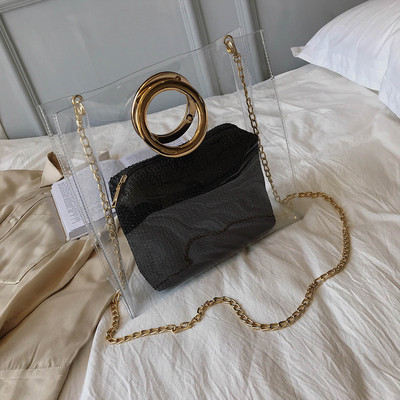 Σύγχρονη γυναικεία τσάντα με διαφανή κάλλυμα σε πέντε χρώματα