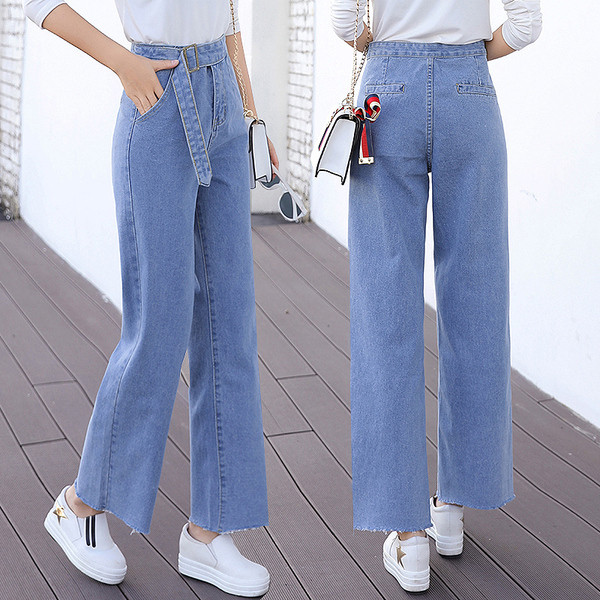 Blugi de dama moderni in doua culori - model larg cu talie inalta