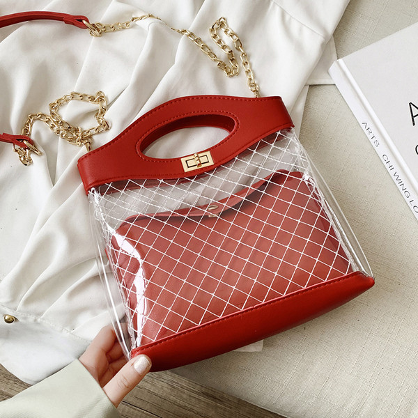 Modern női táska átlátszó külső résszel, öt színben