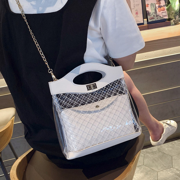 Modern női táska átlátszó külső résszel, öt színben