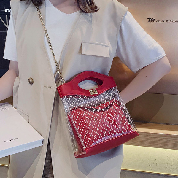 Modern női táska átlátszó külső résszel, öt színben