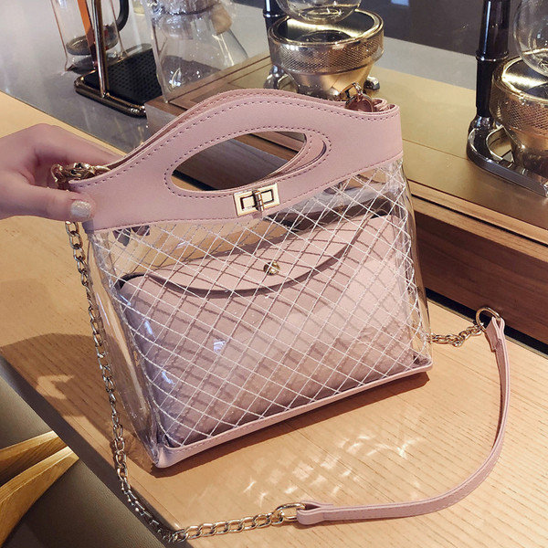 Modern női táska átlátszó külső résszel, öt színben