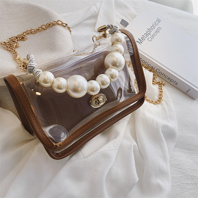 Geanta de dama moderna transparenta cu maner sidefat in patru culori