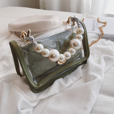 Geanta de dama moderna transparenta cu maner sidefat in patru culori