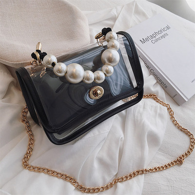 Geanta de dama moderna transparenta cu maner sidefat in patru culori